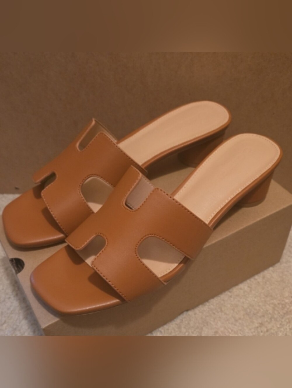 Coutgo Women Slip On Block Sandals Brown Size 7.5 Casual Summer